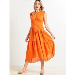 Frame Asymmetrical Tiered Seersucker MIDI dress